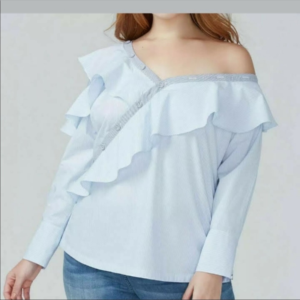 Lane Bryant Off Shoulder &Cold Shoulder Ruffle Top - Picture 2 of 8
